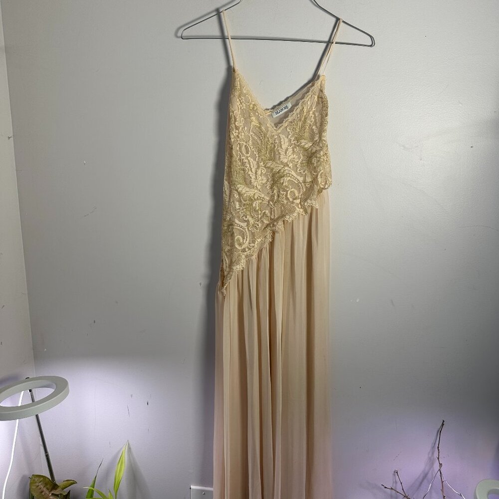Vintage Blanche Small S Womens Peach Pink Strappy NightGown Gown Sheer Long KFT